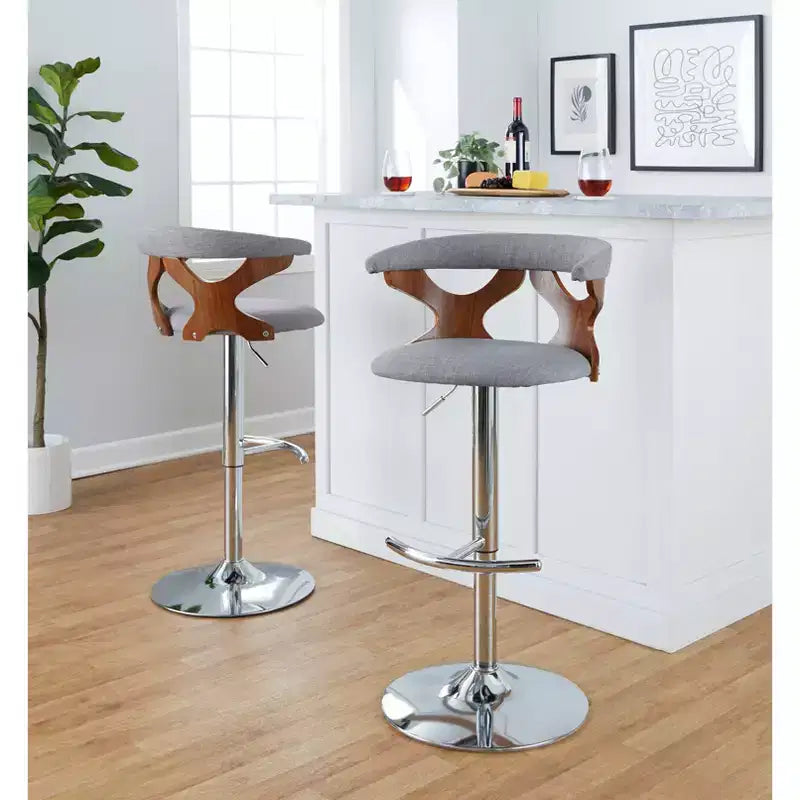 Sgabello da bar girevole regolabile in metallo cromato e poliestere, set da 2, 20.75" x 42.25"