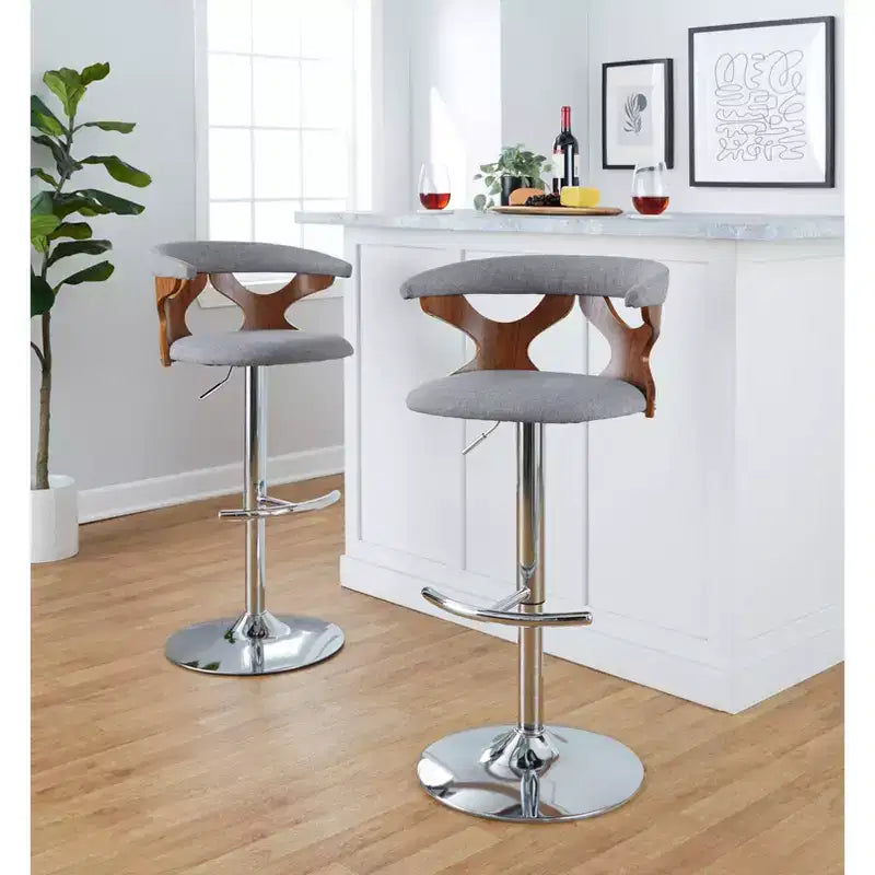 Sgabello da bar girevole regolabile in metallo cromato e poliestere, set da 2, 20.75" x 42.25"