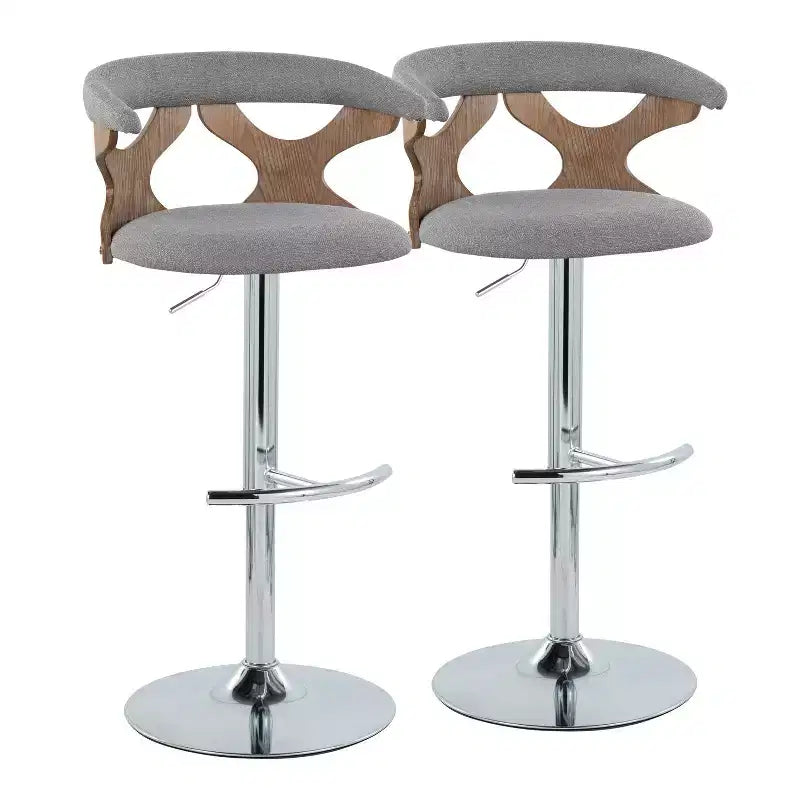 Chrome Metal Polyester Adjustable Swivel Barstool Set of 2 20.75'' x 42.25''