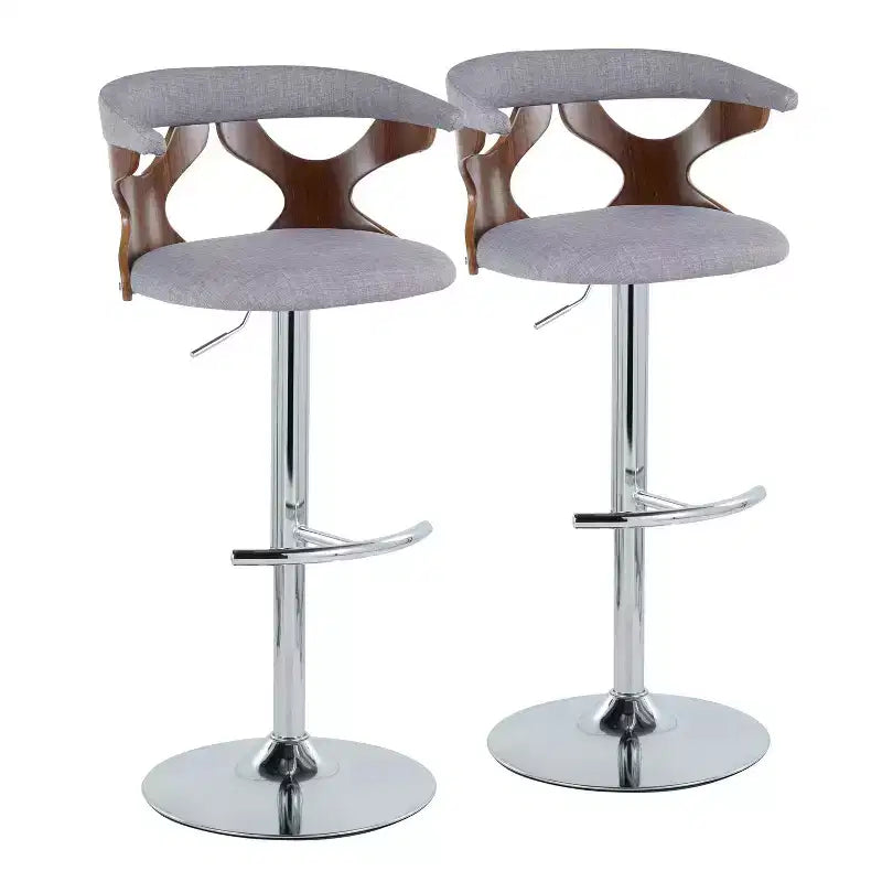 Chrome Metal Polyester Adjustable Swivel Barstool Set of 2 20.75'' x 42.25''