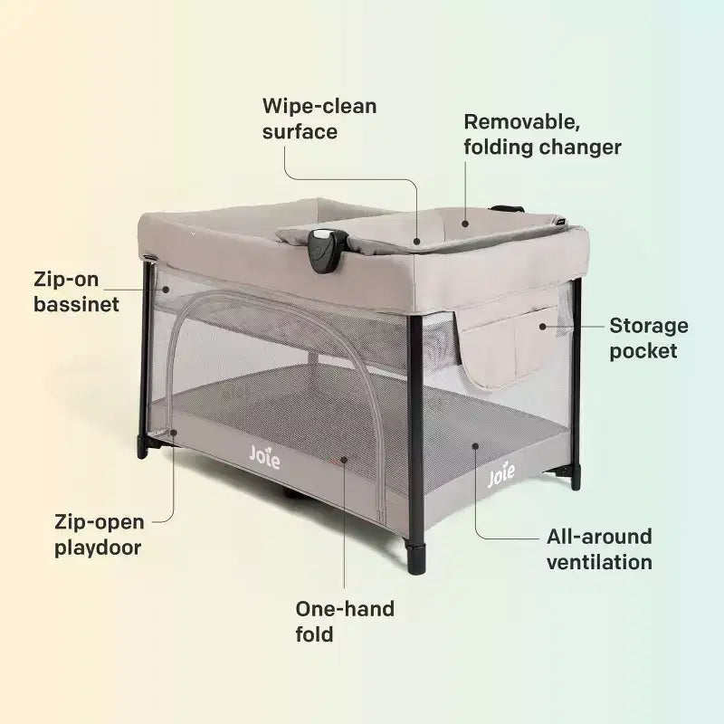 Box da gioco in alluminio e poliestere con culla e fasciatoio 41,25'' x 28''