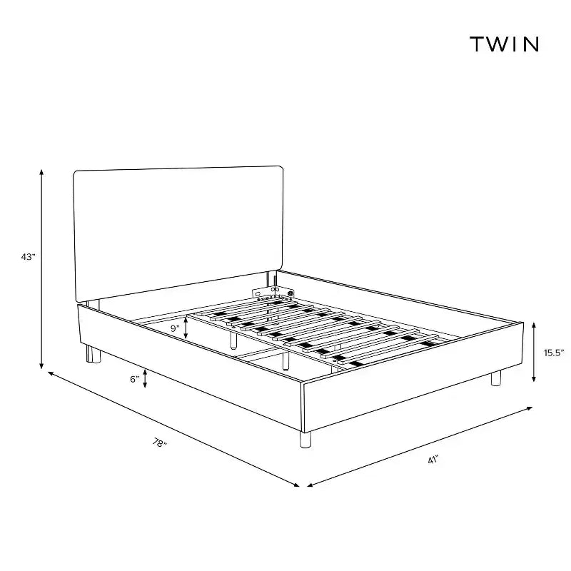 Letto imbottito con piattaforma, struttura in pino